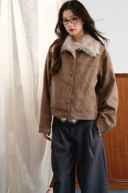 Khaki Brown Short Fur Coat