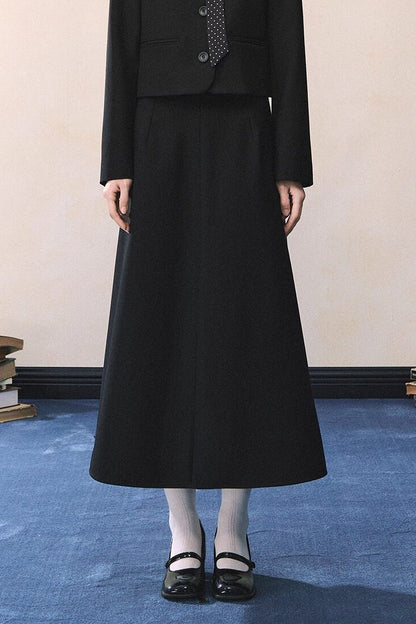 Black Polka Dot Tie Blazer And Skirt Set-Up