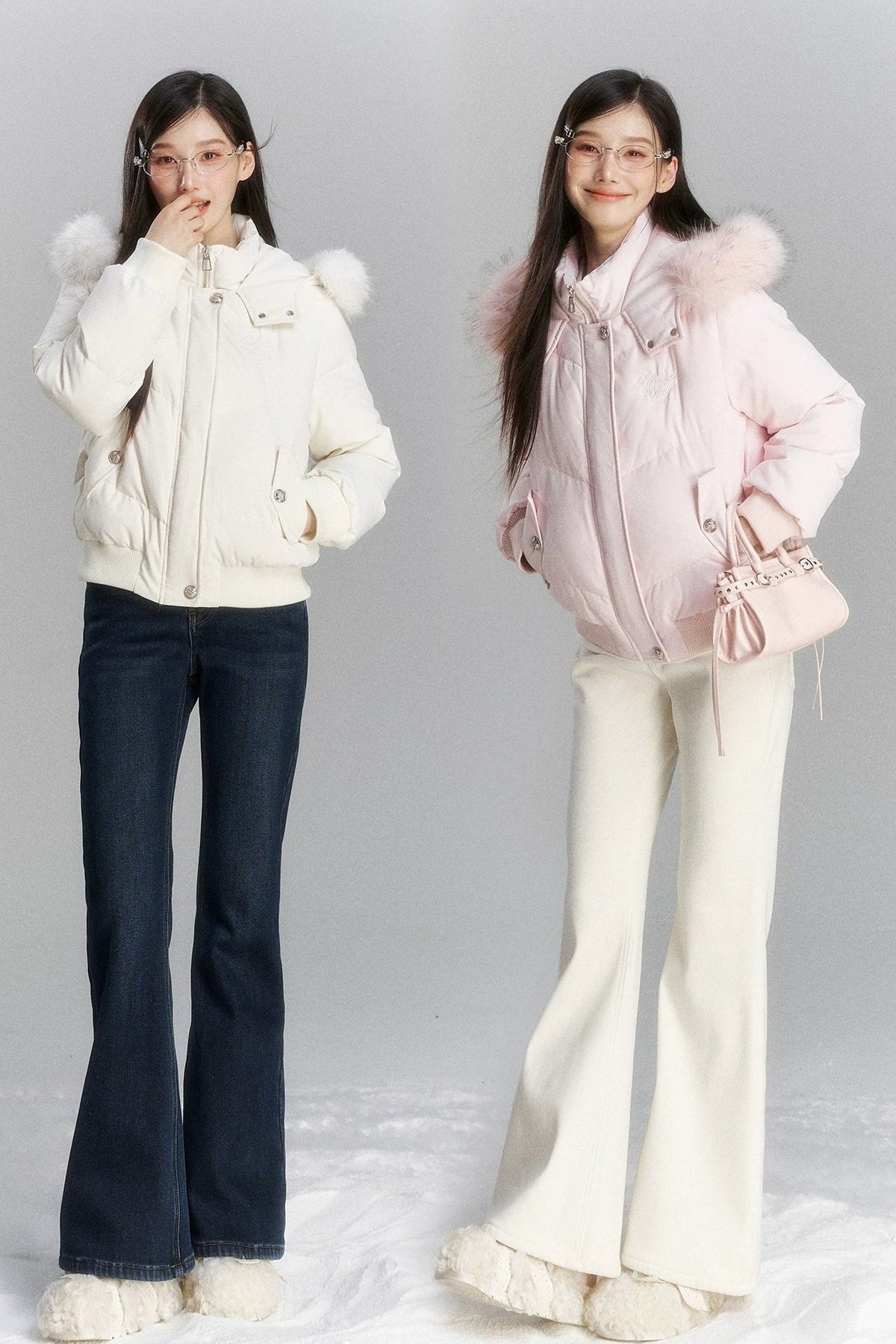 Short Hooded Down Jacket and Pants Set-Up