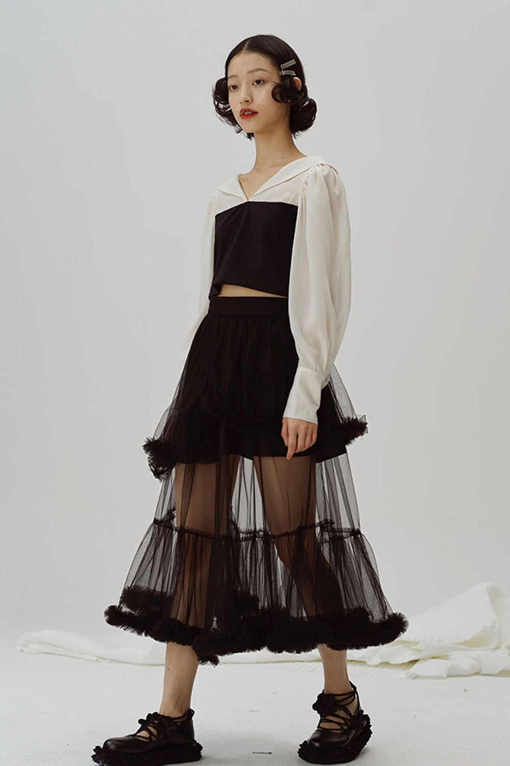 Black and White Color-Block Blouse