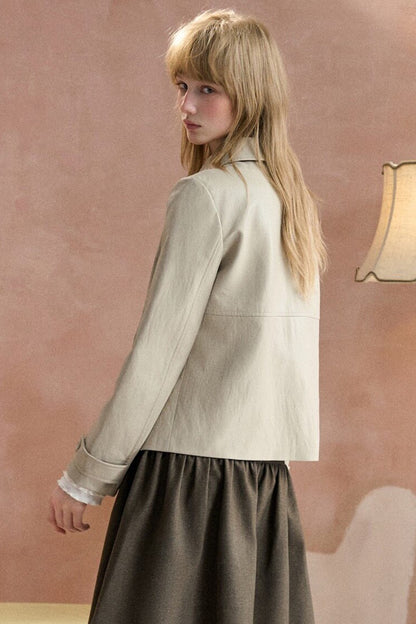 Collar Pleated Leather Jacket