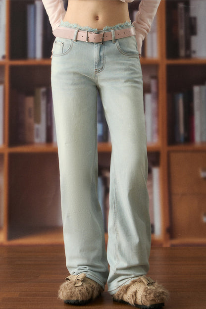 Low-Waist Lace Trim Jeans