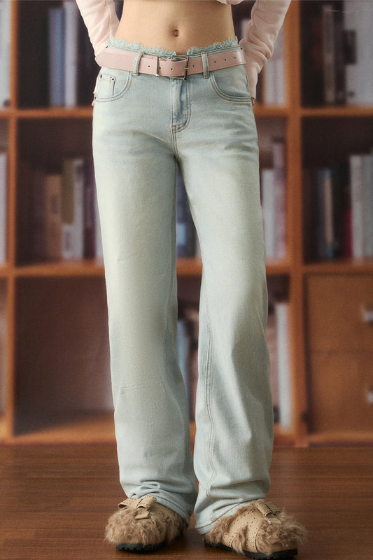 Low-Waist Lace Trim Jeans