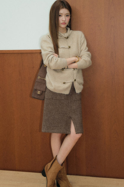 Button Cardigan and Skirt Set-Up