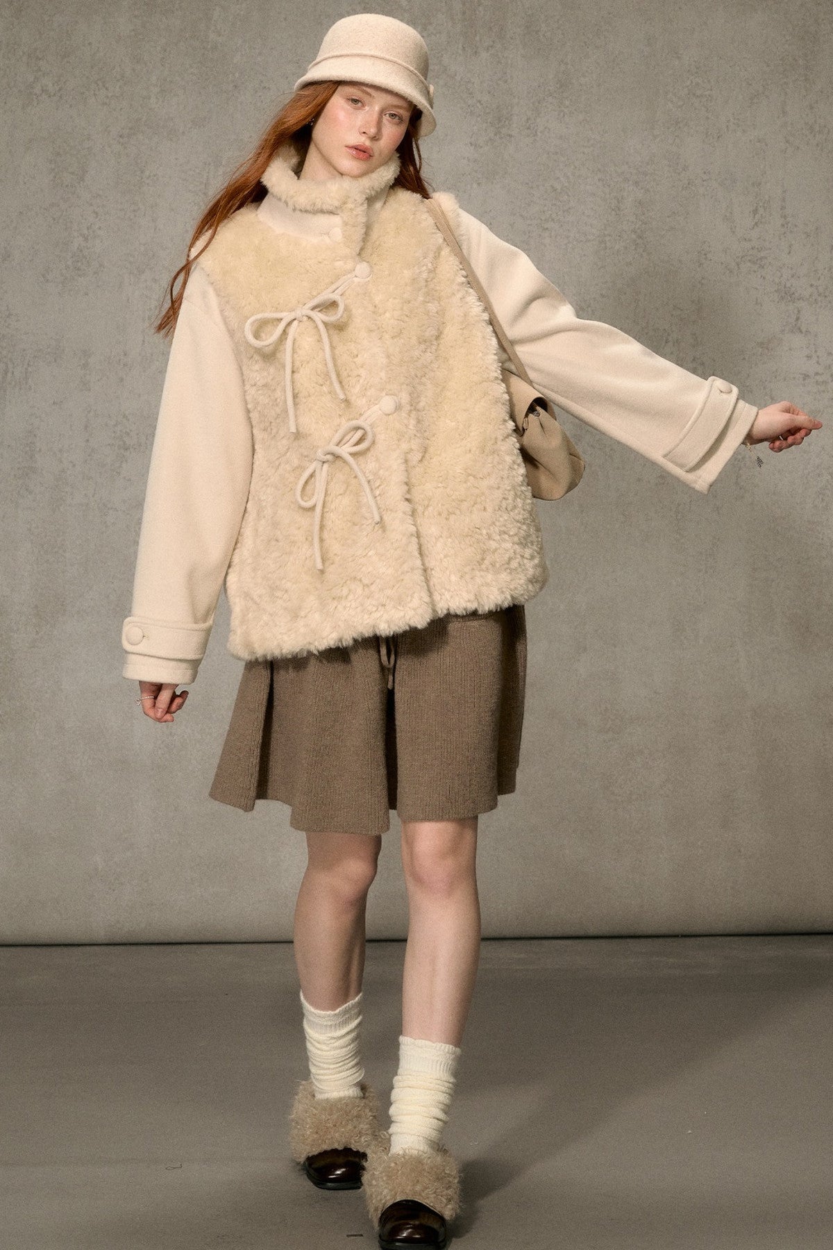 Flower Tea Layered-Look Woolen Furry Top