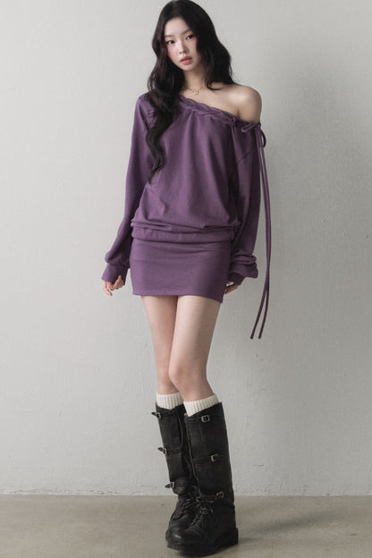 One-Shoulder Sweatshirt and Skirt Set-Up