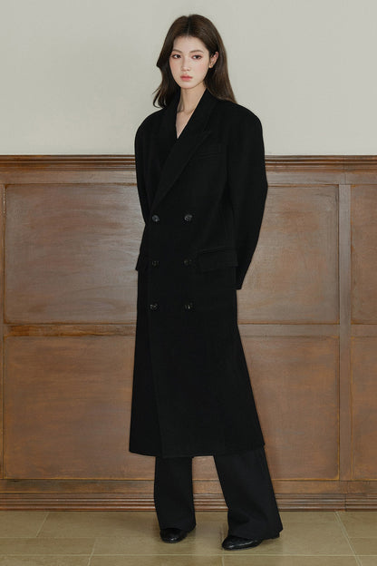 Avenement Long-Sleeve Double-Breasted Wool Coat