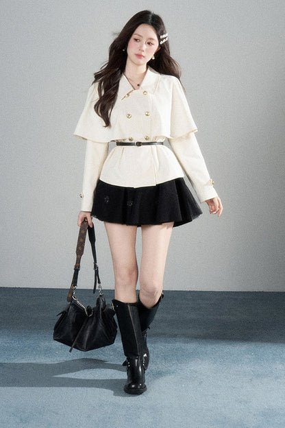 White Double-Breasted Cape Jacket