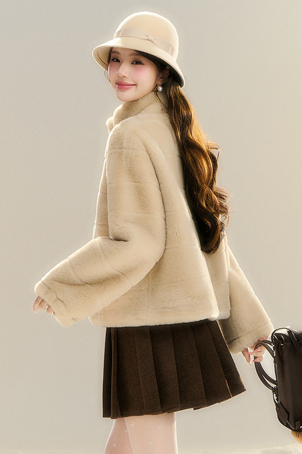 Stand Collar Imitation Fur Jacket