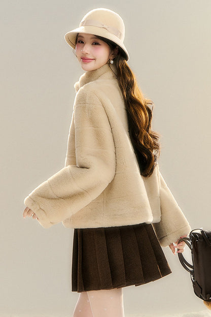 Stand Collar Imitation Fur Jacket