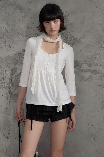 White Lace V-Neck T-Shirt