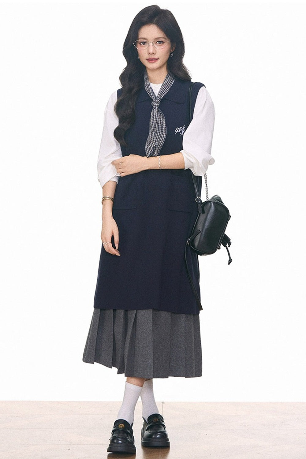 Knitted Vest Dress, Shirt and Skirt Set-Up