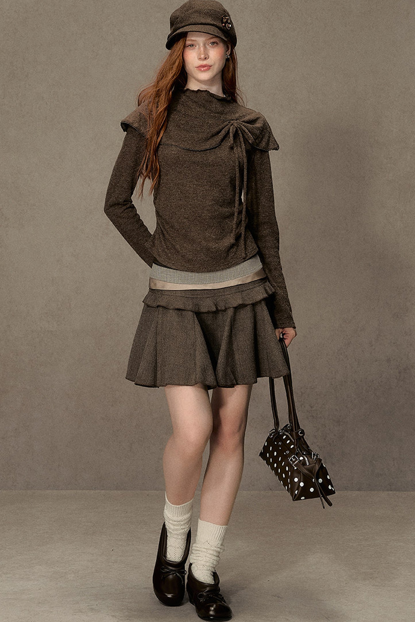 Bowknot Cape Collar Long Sleeve Top