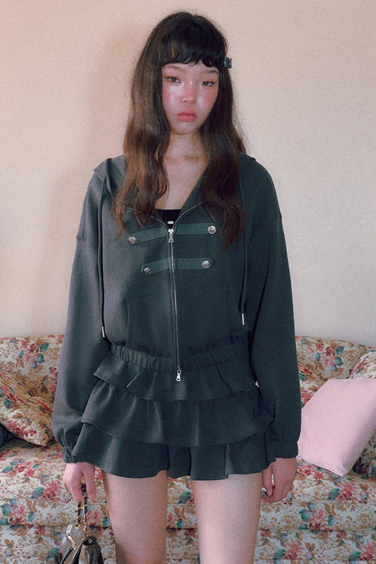 Retro Napoleon Hooded Sweatshirt and Skirt Set-Up