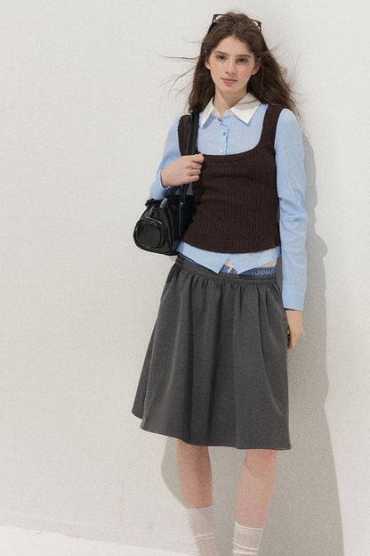 Spliced Twist-Knit Vest with Shirt Set