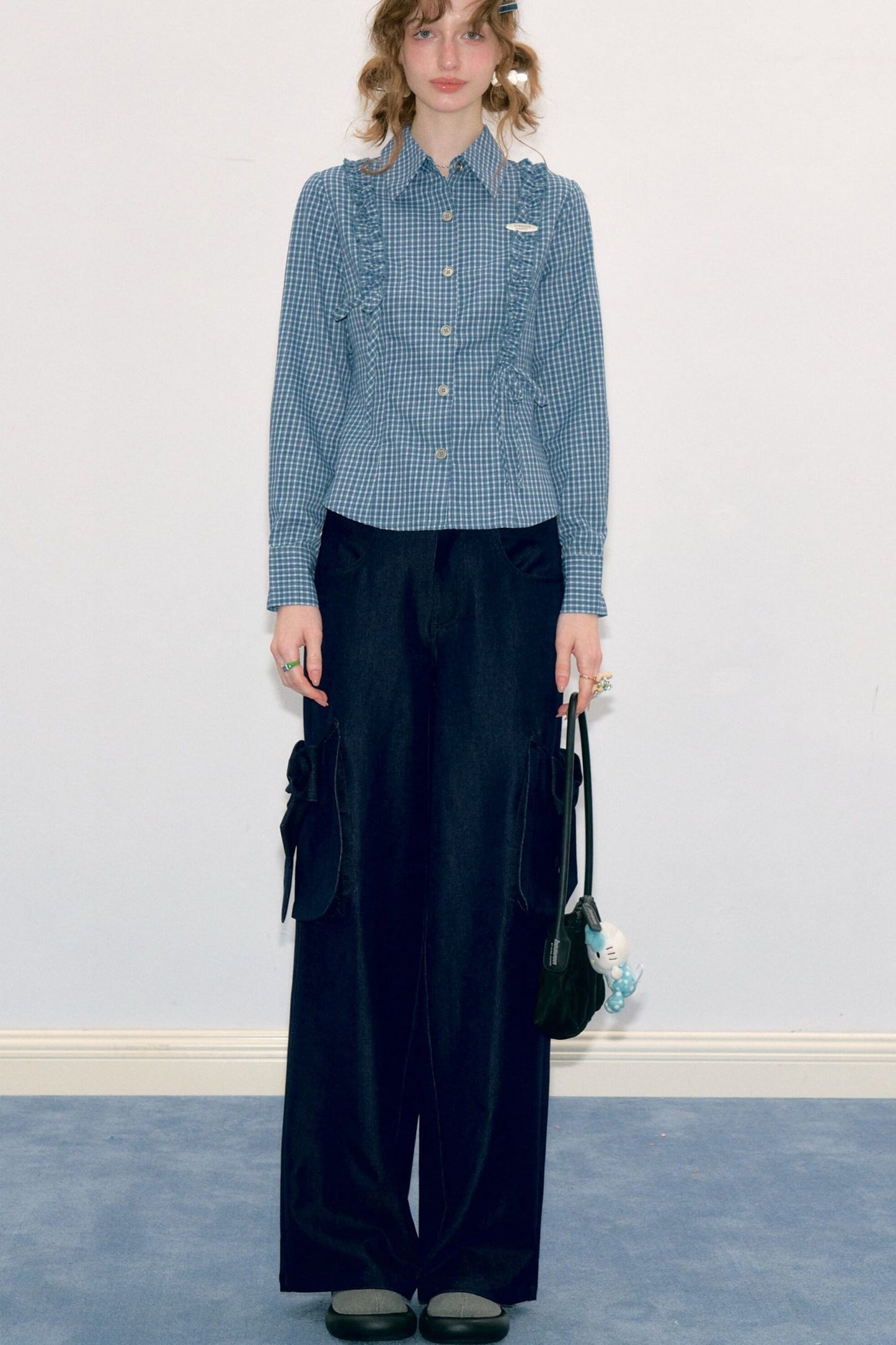 High-Waisted Bow Pocket Wide-Leg Pants