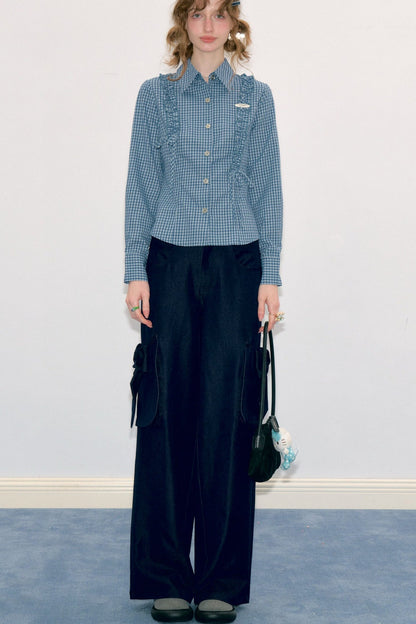 High-Waisted Bow Pocket Wide-Leg Pants