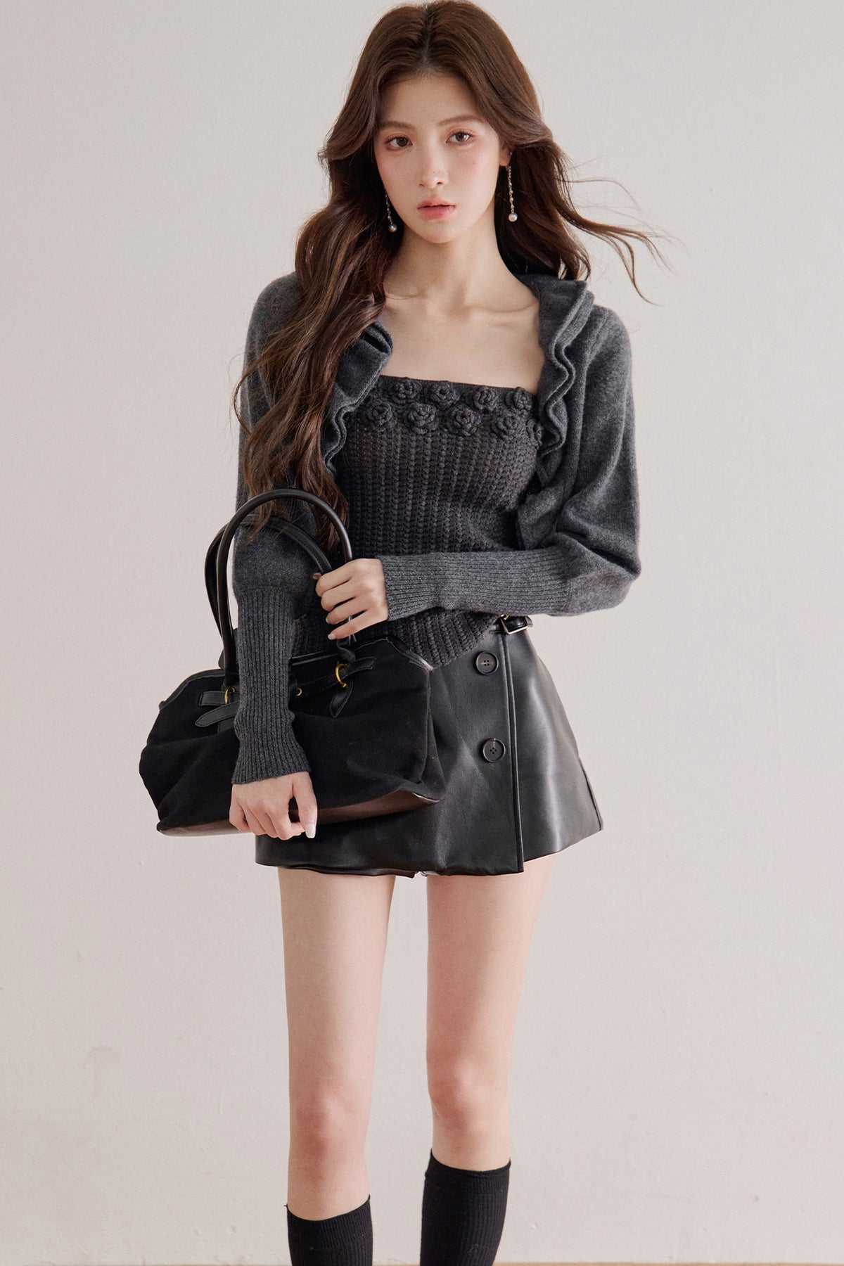 Floral Knit Top and Ruffle Cardigan Set-Up