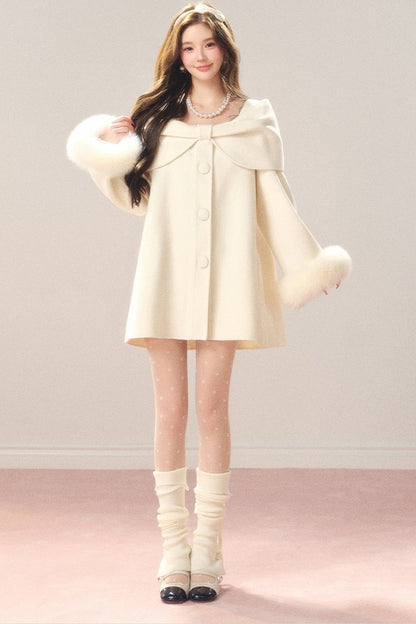 Shawl Lapel Wool Fox Fur Coat