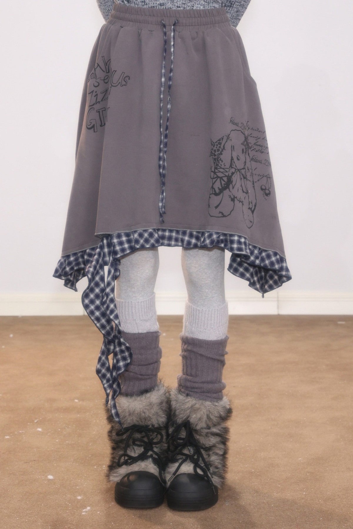 Plaid Graffiti Rabbit Skirt