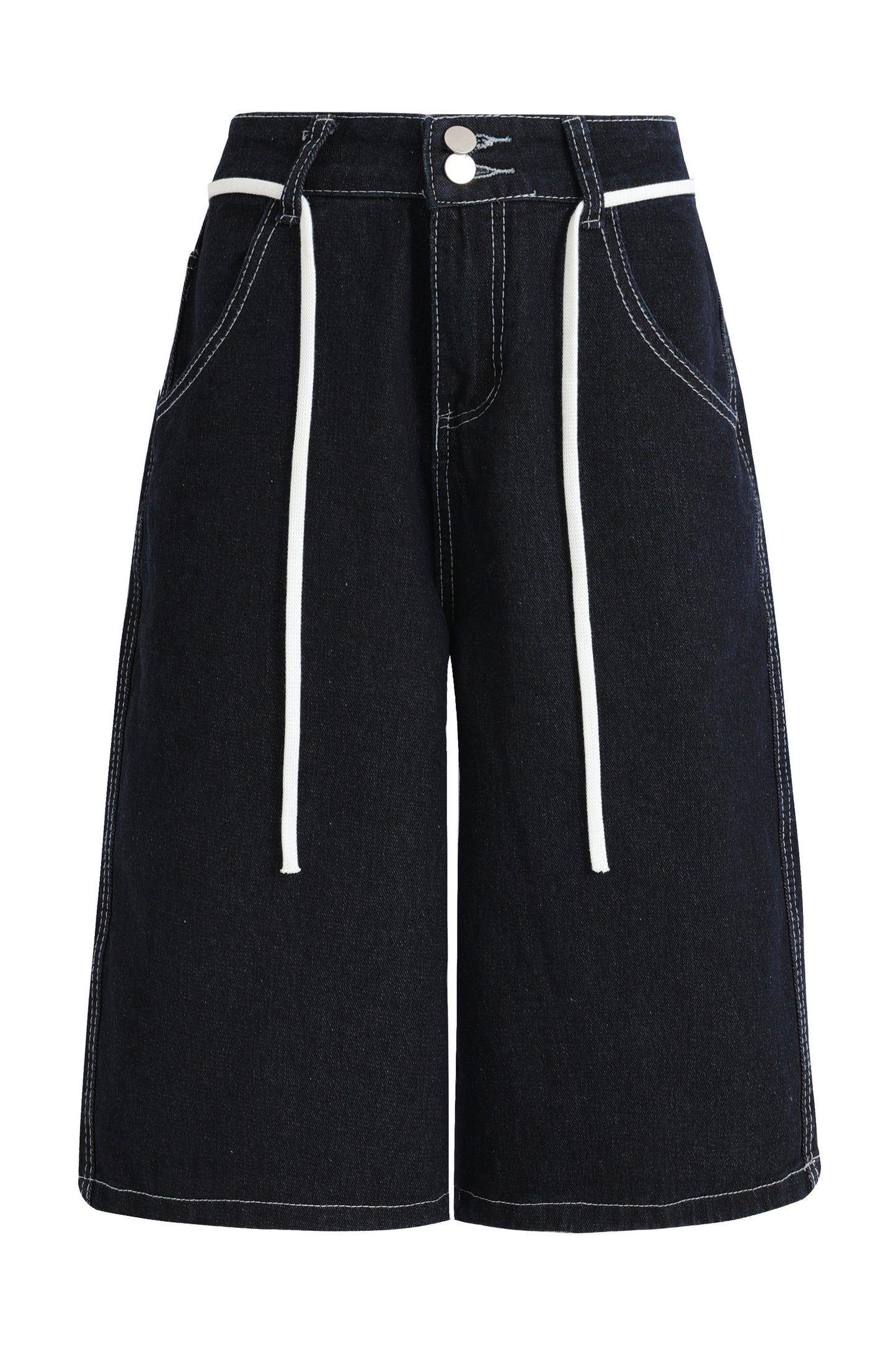 Washed Denim Drawstring Shorts