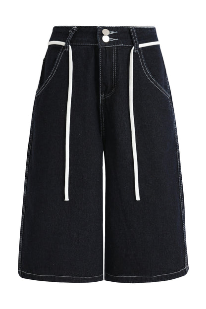 Washed Denim Drawstring Shorts