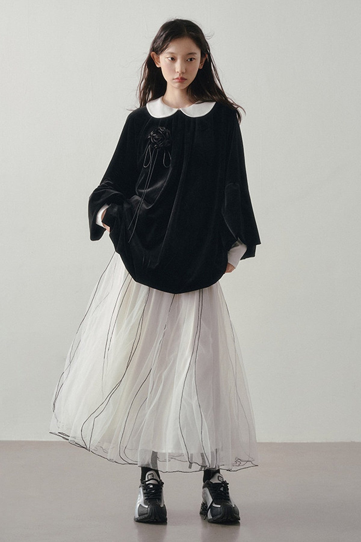 Multi-Layered Visible Stitching Mesh Skirt