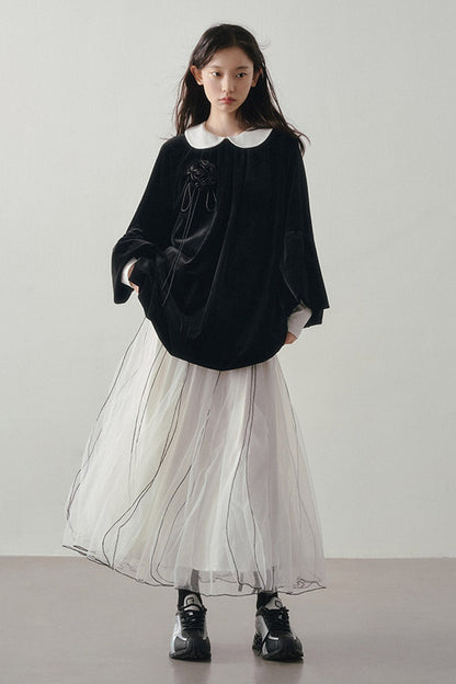 Multi-Layered Visible Stitching Mesh Skirt