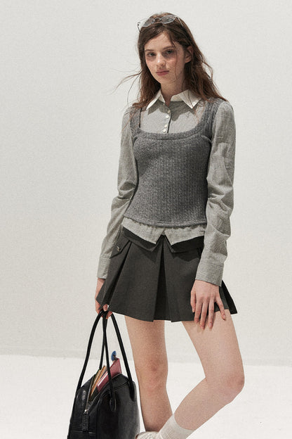Spliced Twist-Knit Vest with Shirt Set