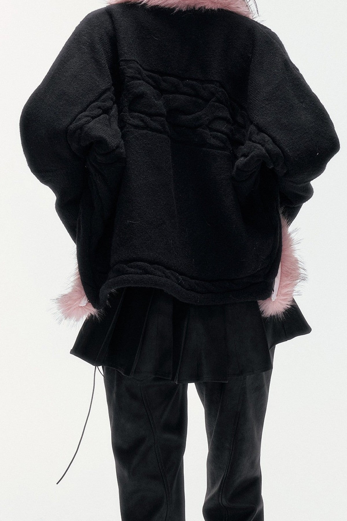 Detachable Fur Collar Batwing Knit Cardigan