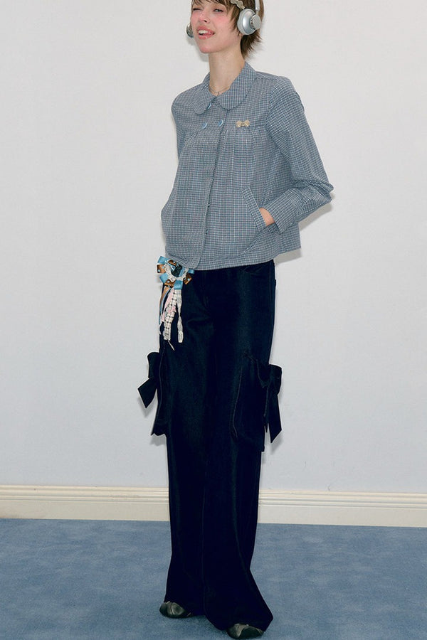 High-Waisted Bow Pocket Wide-Leg Pants