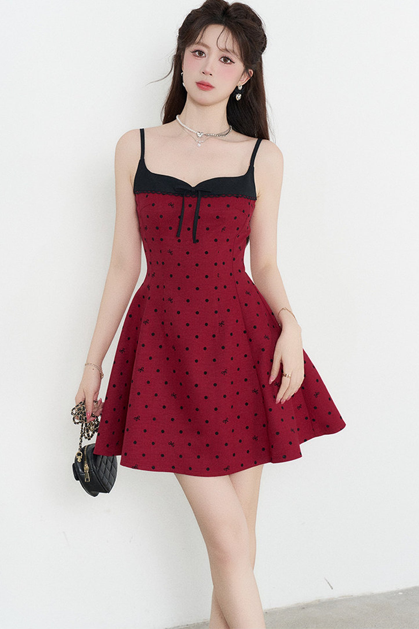 Red Polka Dot A-Line Spaghetti Strap Dress