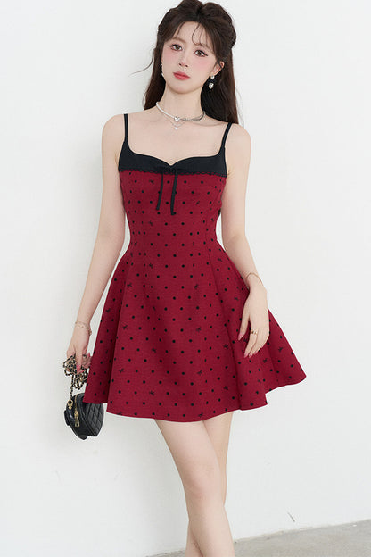 Red Polka Dot A-Line Spaghetti Strap Dress