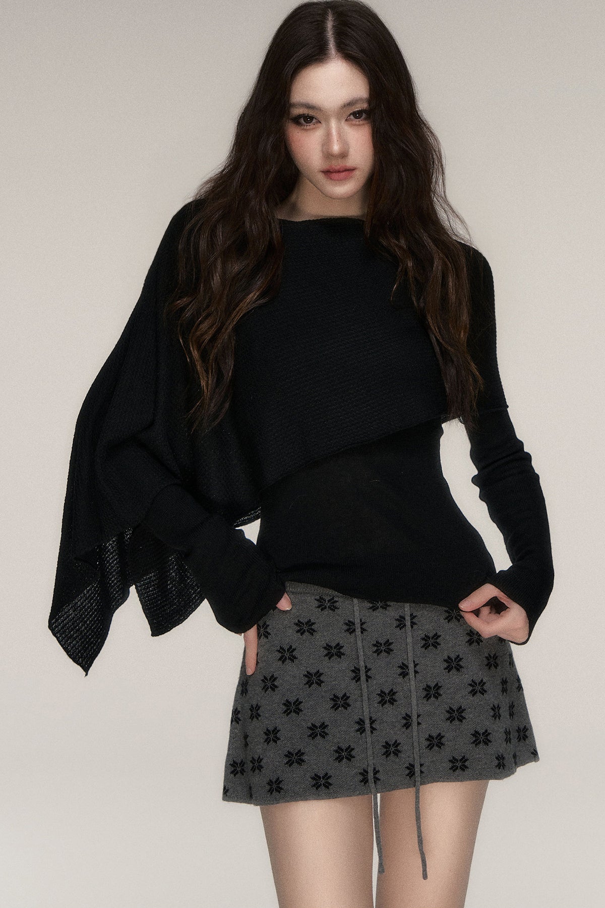 Weiches Windcape-Pullover-Strickoberteil