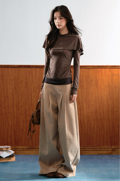 Double-Layer Pleated Knit Sweater