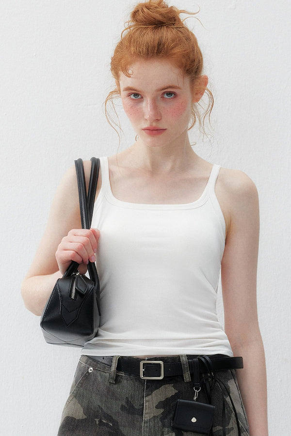 White Square Neck Backless Tank Top