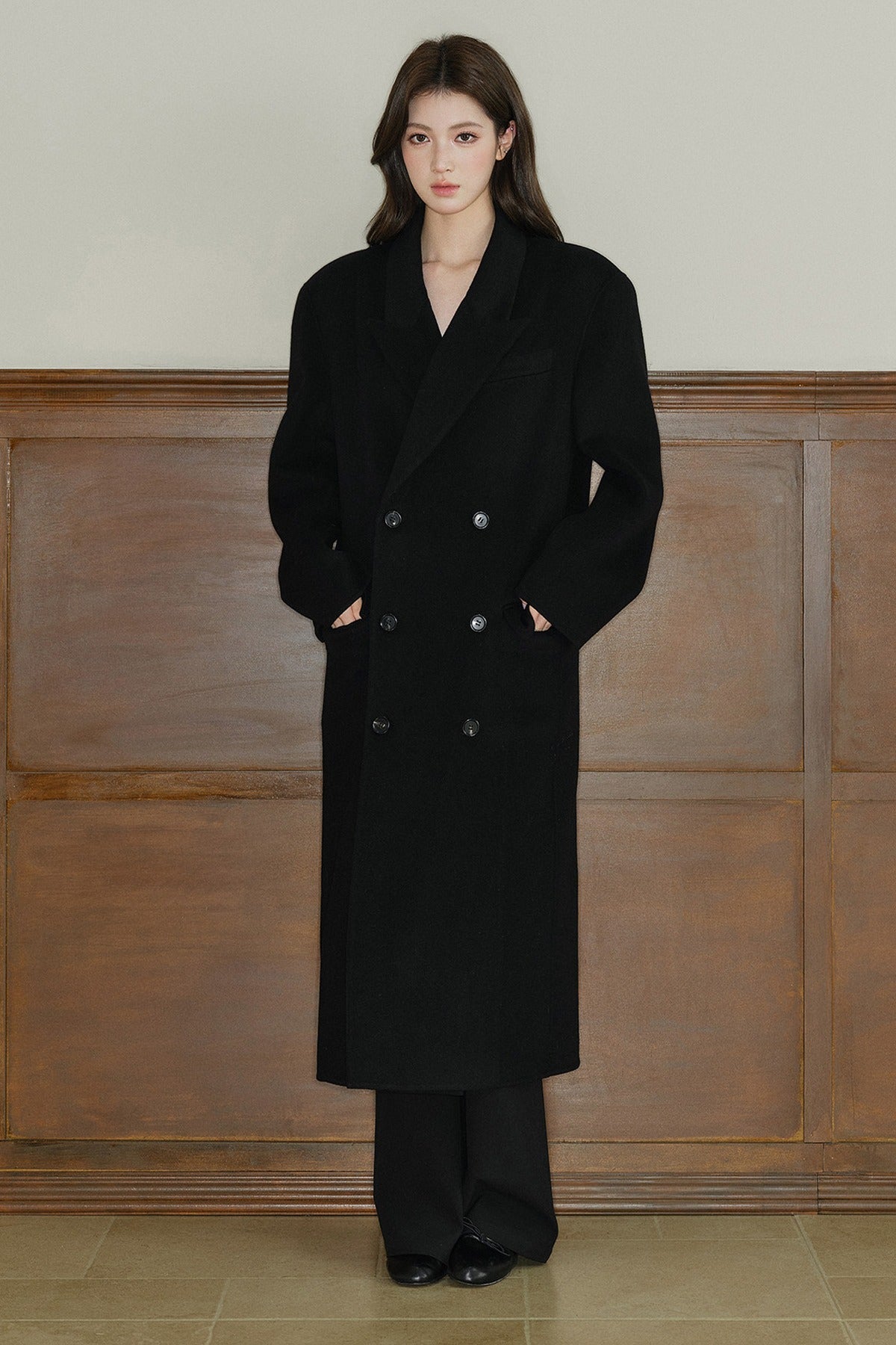 Avenement Long-Sleeve Double-Breasted Wool Coat