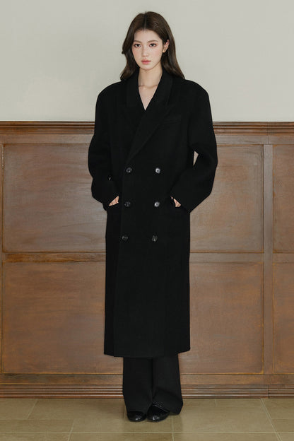 Avenement Long-Sleeve Double-Breasted Wool Coat