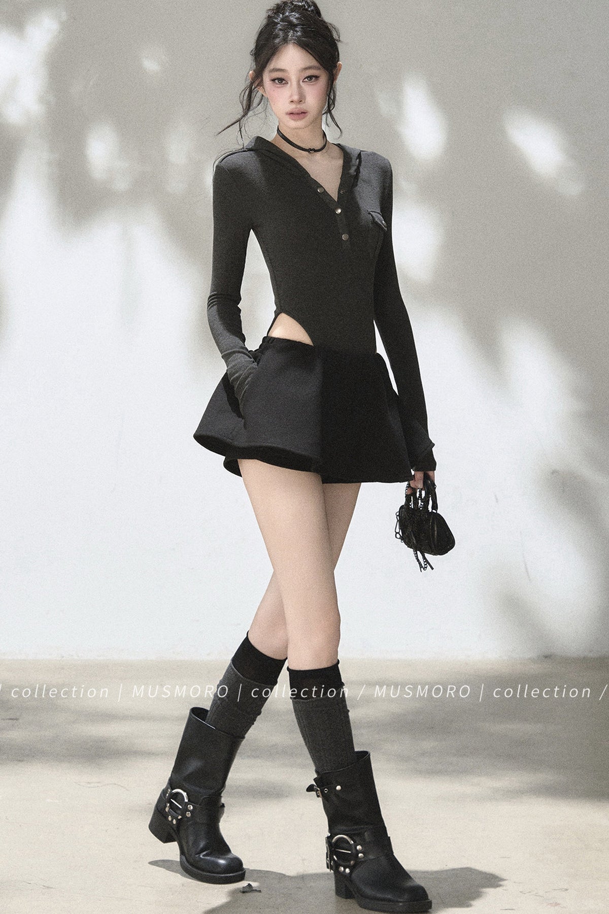 Brushed Ribbed Hooded Cutout Top