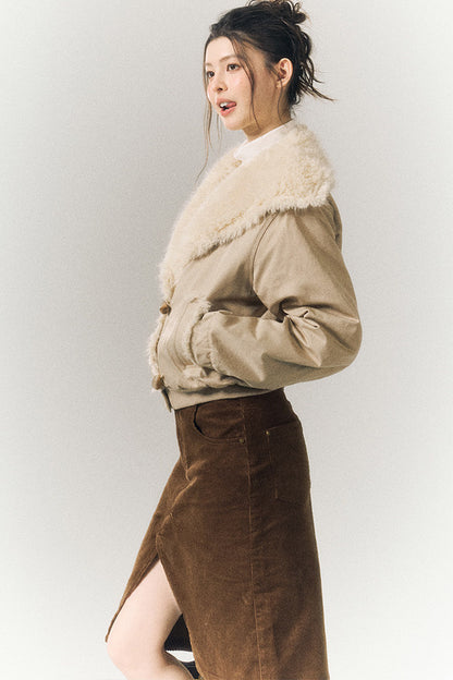Horn Button Short Fur Coat