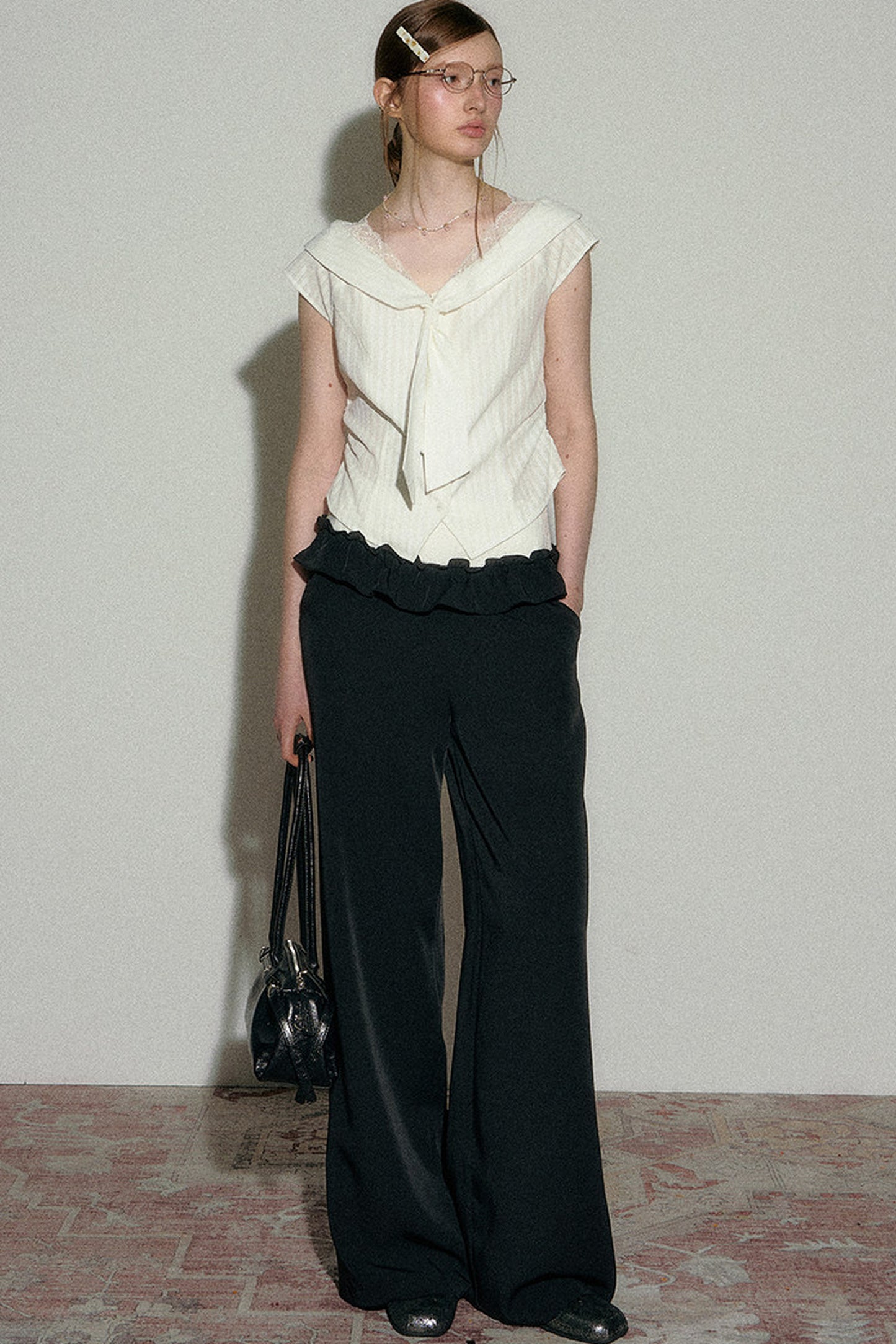Lace-Trimmed Striped Blouse