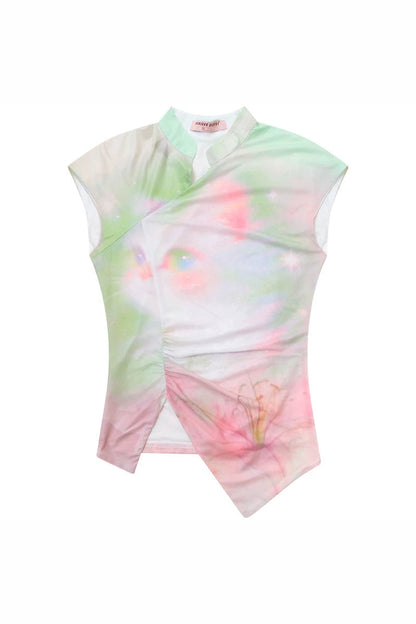Camiseta de malla degradada con flores de ensueño