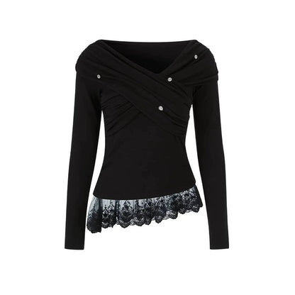Off-Shoulder Lace Asymmetrical Top