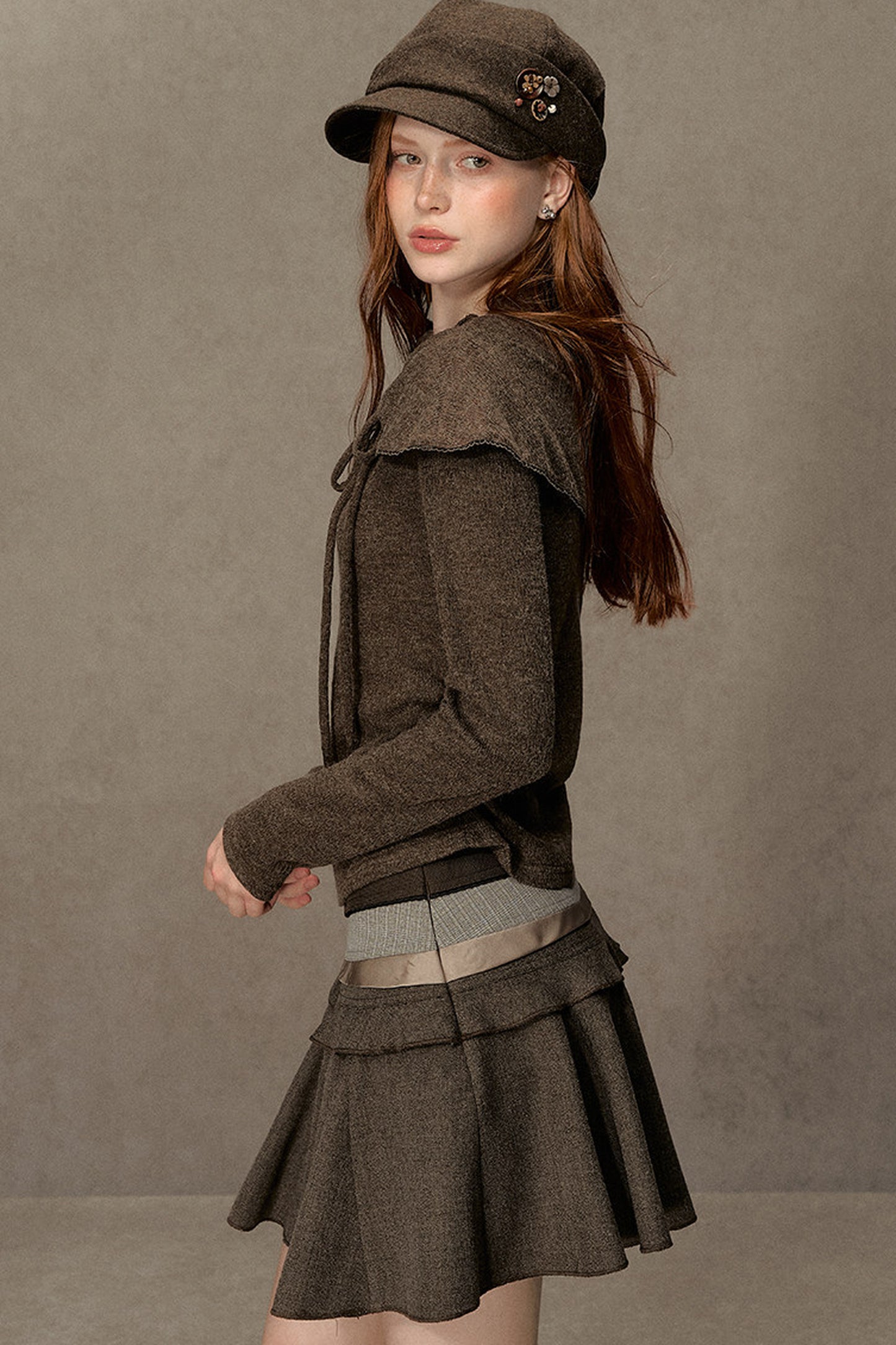 Bowknot Cape Collar Long Sleeve Top