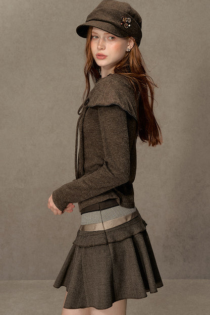 Bowknot Cape Collar Long Sleeve Top