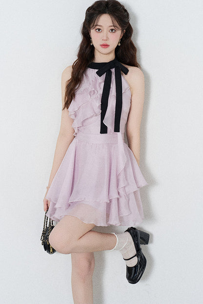 Ruffled Purple Chiffon Dress