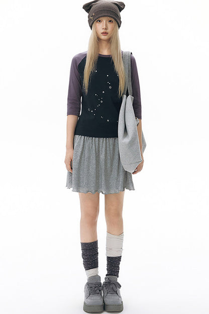 Color-Blocked Raglan Sleeve Knit Blouse