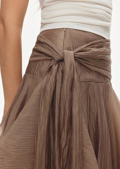 Asymmetrical Tie Waist Sheer Midi Skirt