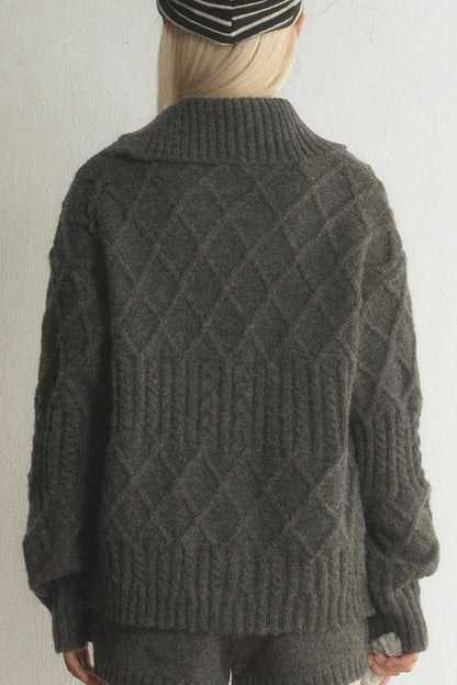 Grey Argyle Knit Cardigan and Shorts Set-Up