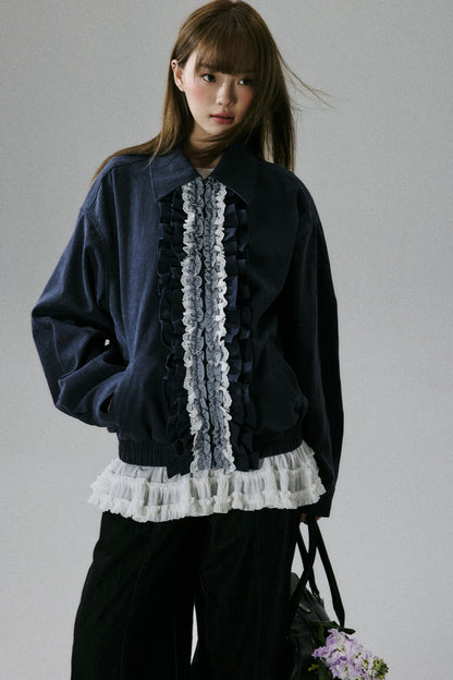 Ruffle Lace Panel Cotton Jacket